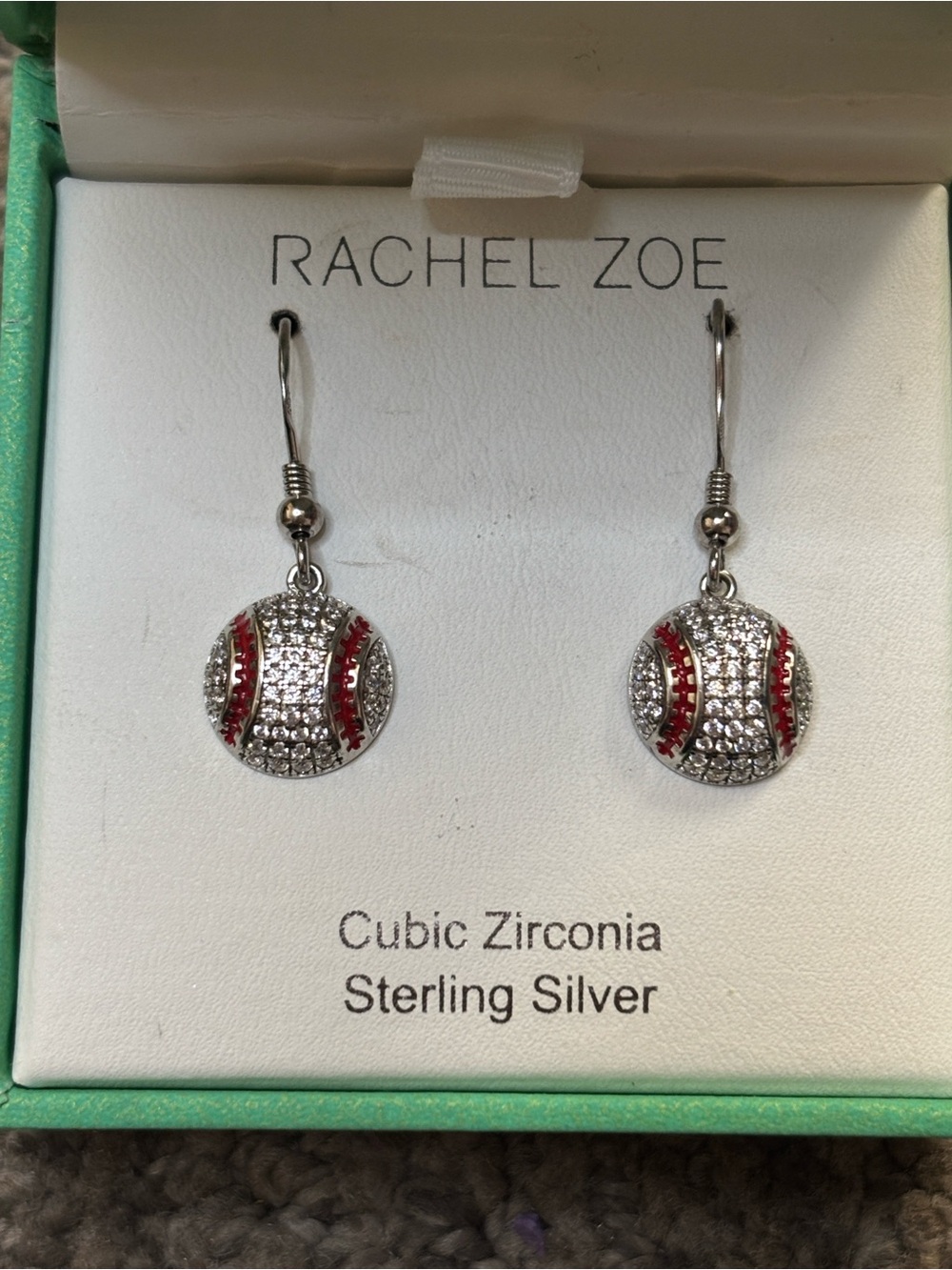 Rachel Zoe cubic zirconia and sterling silver baseball dangle earrings